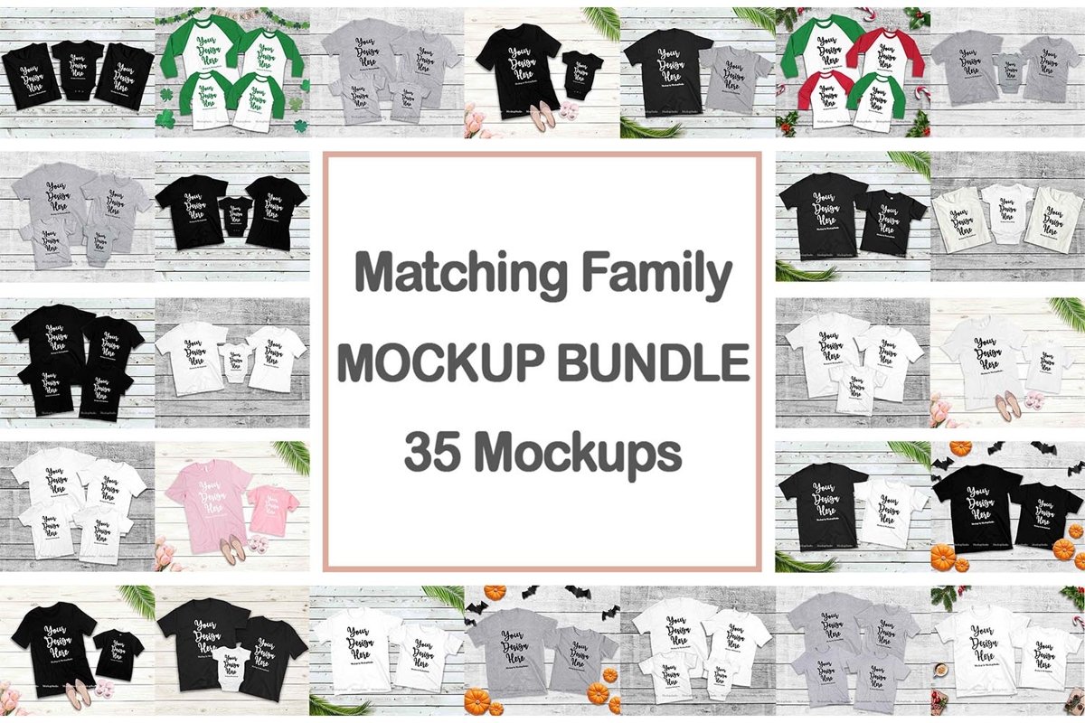 Family Tshirt Mockup Bundle, Kids Shirt Mock Up Bundle Set example image 1