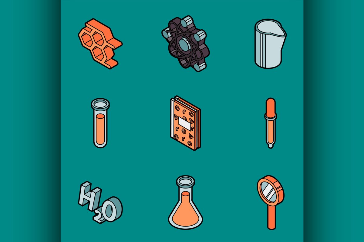 Chemical color outline isometric icons example image 1
