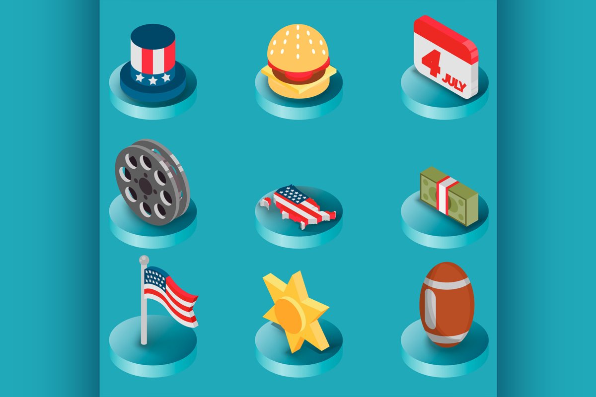 America color isometric icons example image 1