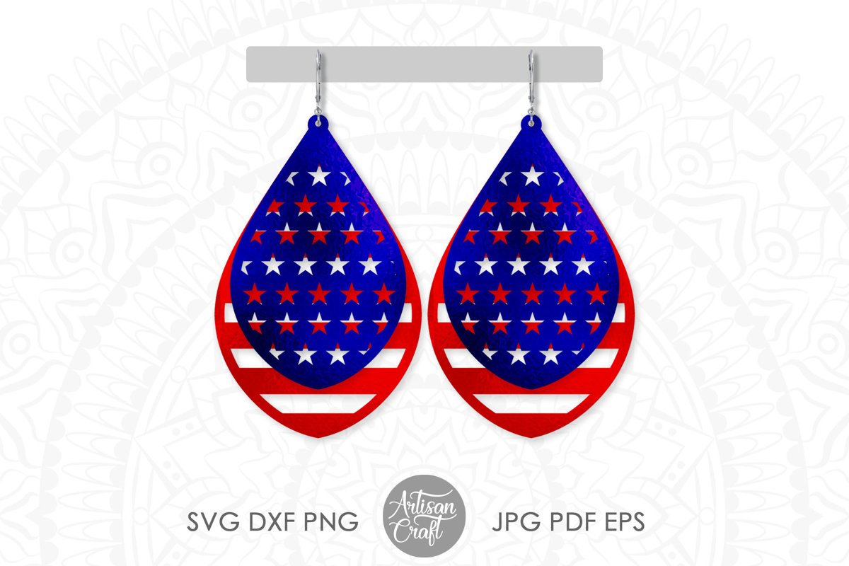 American flag earrings, Fourth of July earrings, svg example image 1