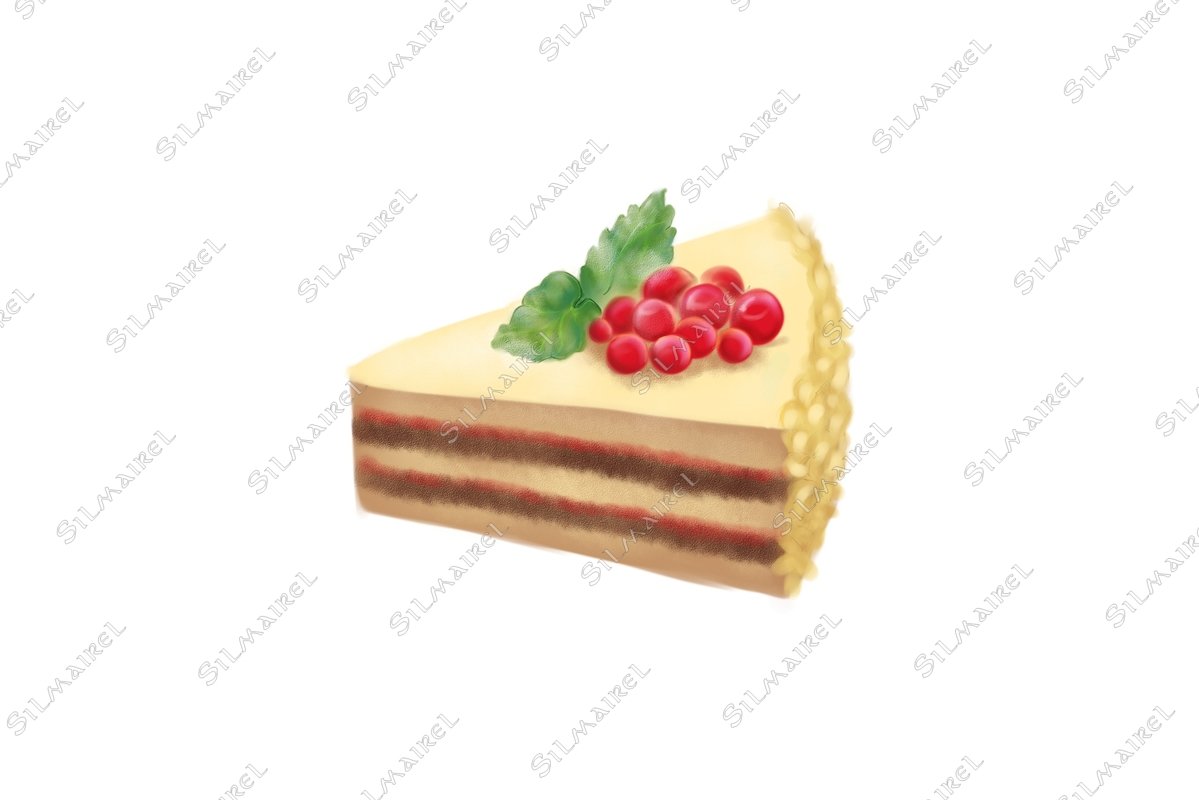 Digital art dessert sweet cake red currant berries mint leaf example image 1