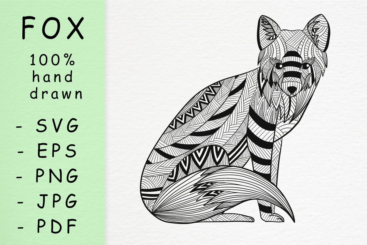 Hand drawn Fox head with patterns example image 1