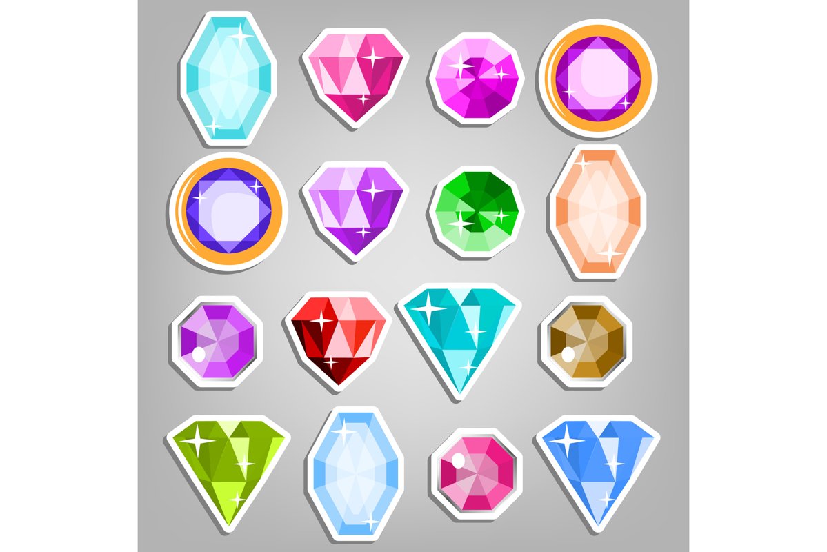 Colored Set Gems Vector. Bright Realistic Gemstones Icons. example image 1