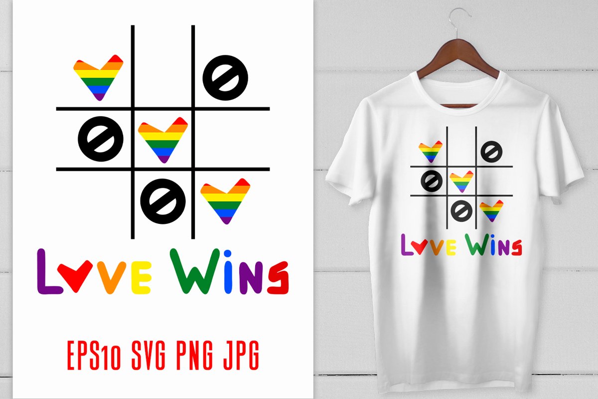 Gay Pride LGBT Love wins quote with hearts in rainbow colors example image 1