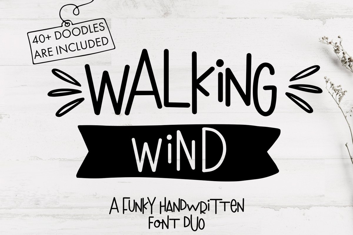 Walking Wind - A funky handwritten font duo with doodles example image 1