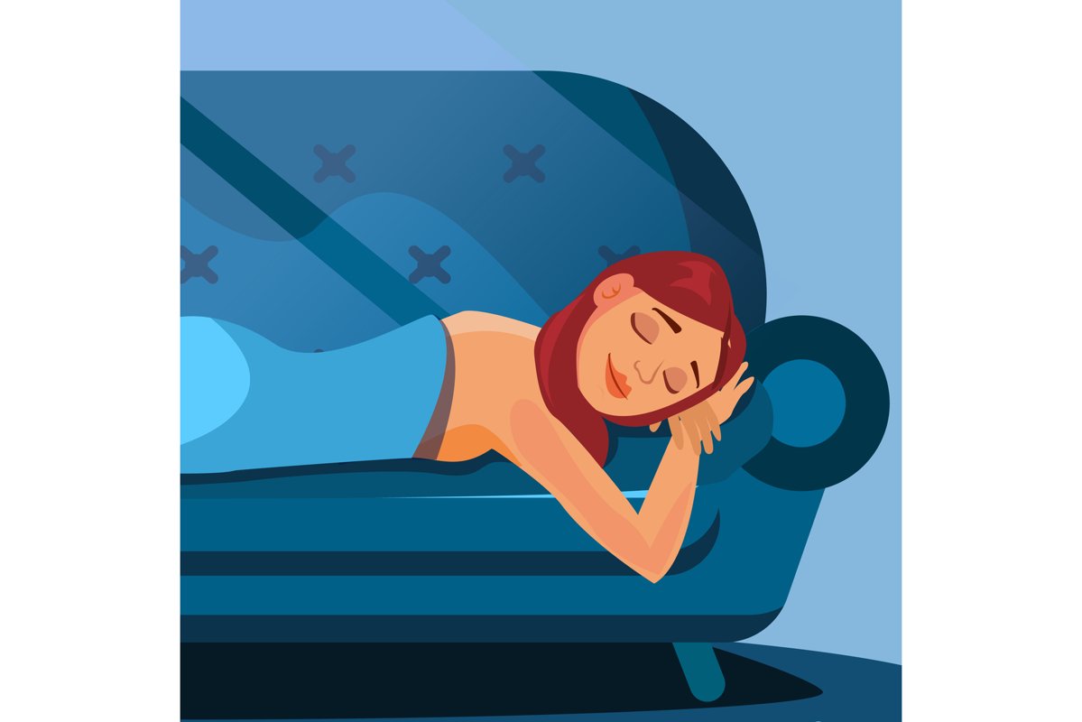 Sleeping Beautiful Woman Vector. Healthy Sleep. Night example image 1