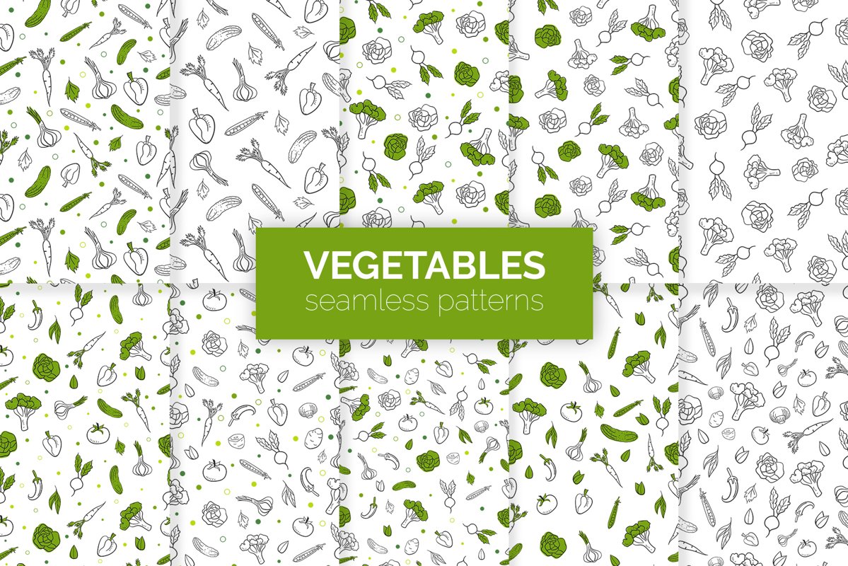 Vegetables Seamless Patterns example image 1