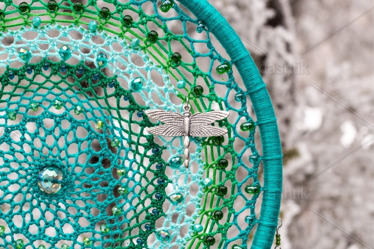 Dream catcher with feathers threads and beads rope hanging example image 1