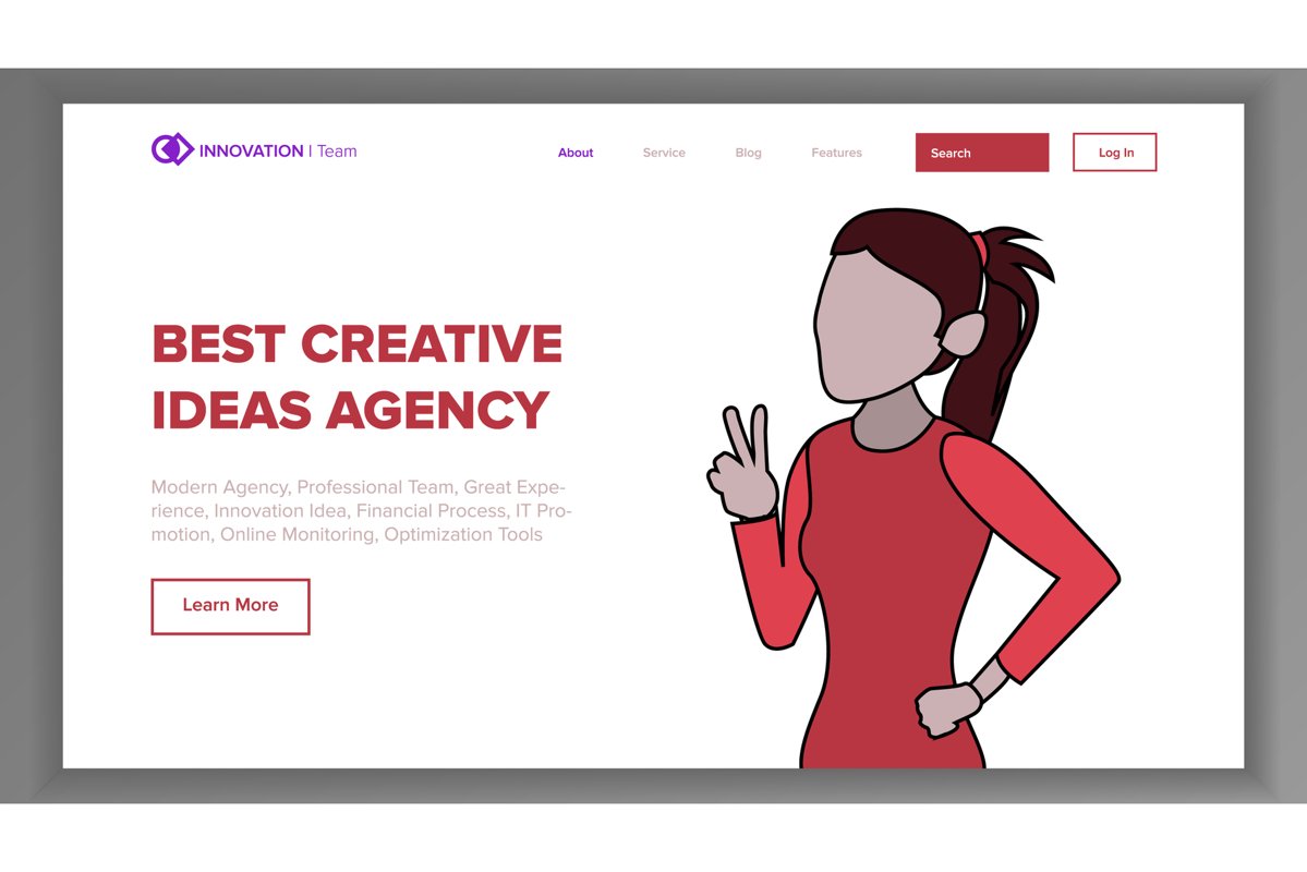 Modern Landing Page Concept Vector. Line Woman. Main Website example image 1