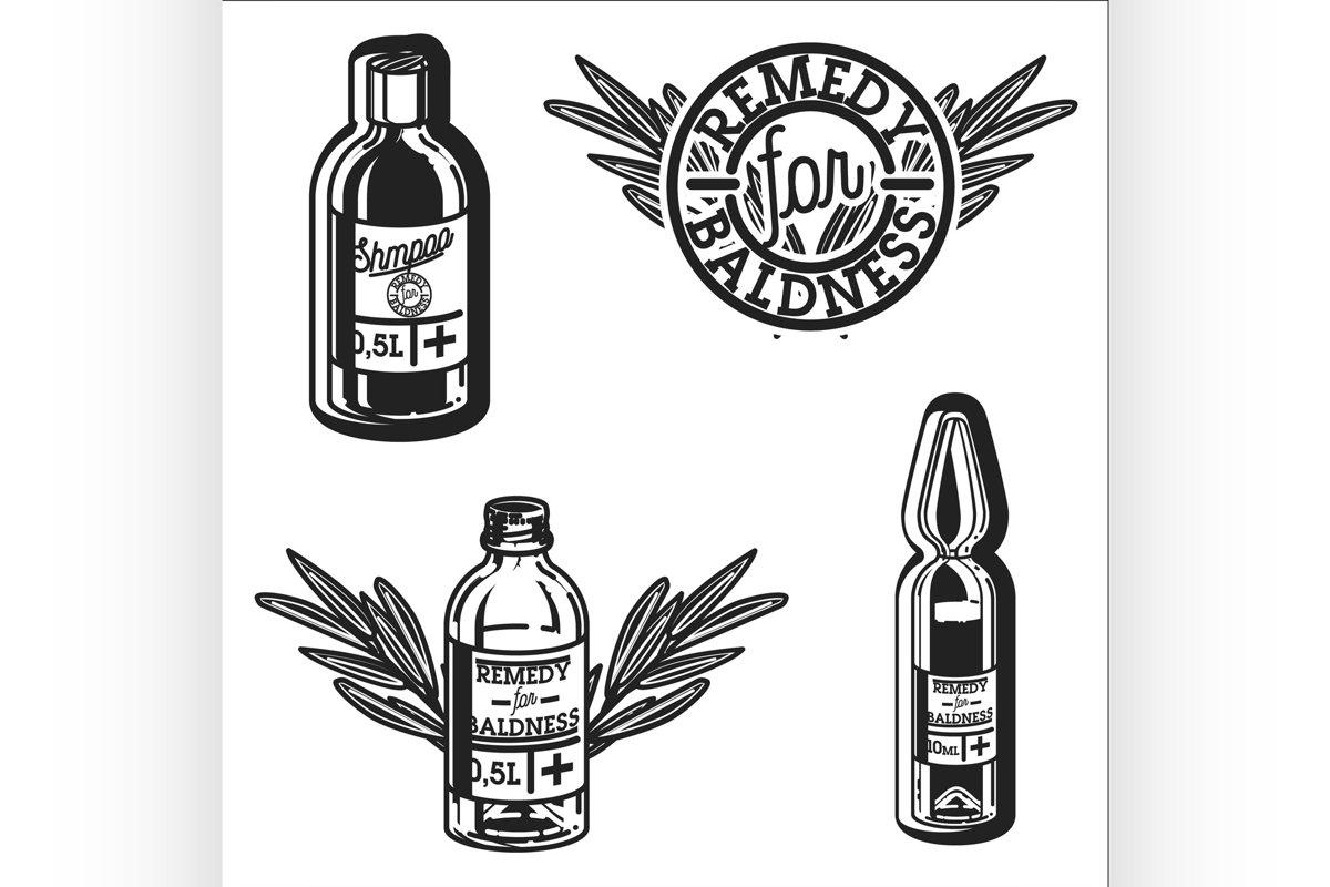 Color vintage remedy for baldness emblems example image 1