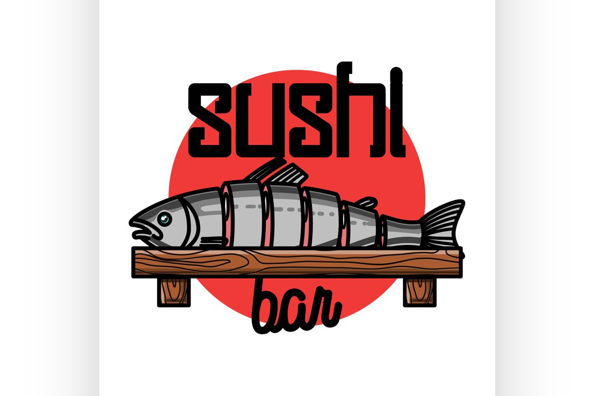 Color vintage sushi bar emblem example image 1