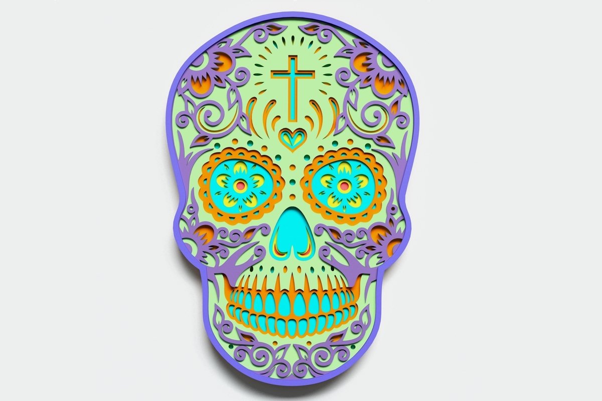 Multilayer Sugar Skull Mandala - S1, for cutting machines example image 1