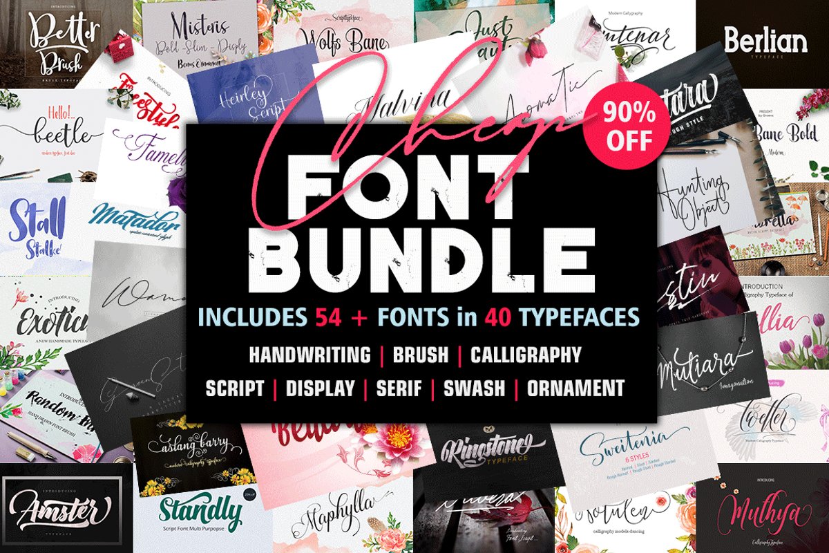 Font Bundle includes 54 fonts in 40 Typefaces example image 1