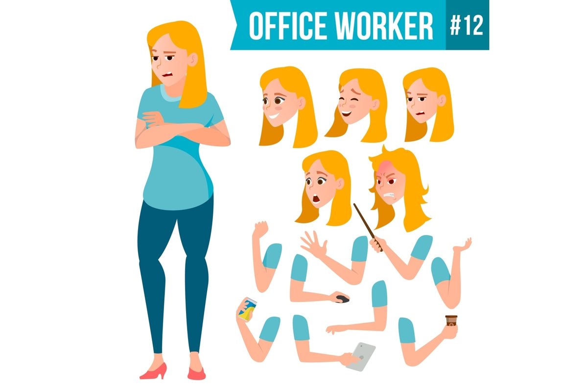 Office Worker Vector. Woman. Happy Clerk, Servant, Employee. example image 1