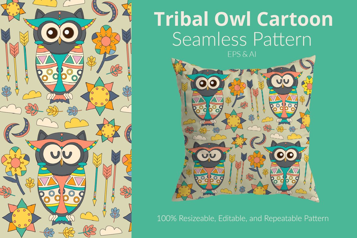 Tribal Owl - Seamless Pattern example image 1