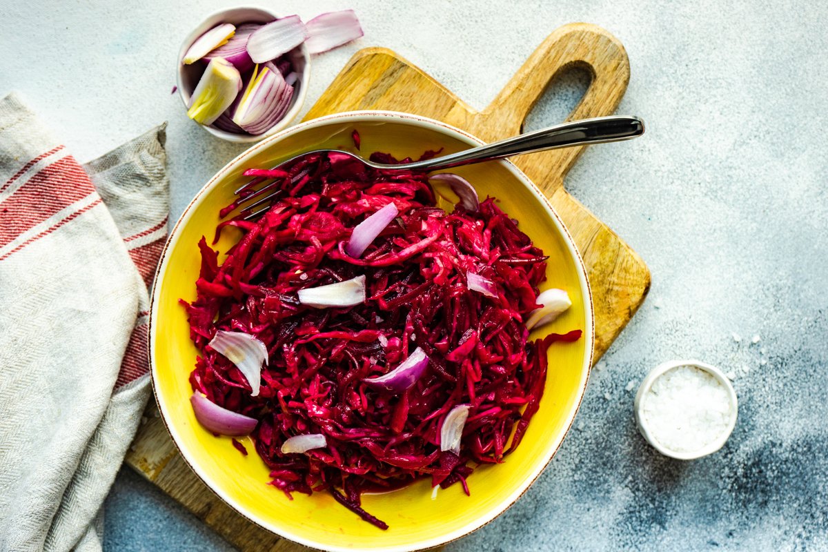 Homemade fermented food with cabbage and beetroot salad example image 1