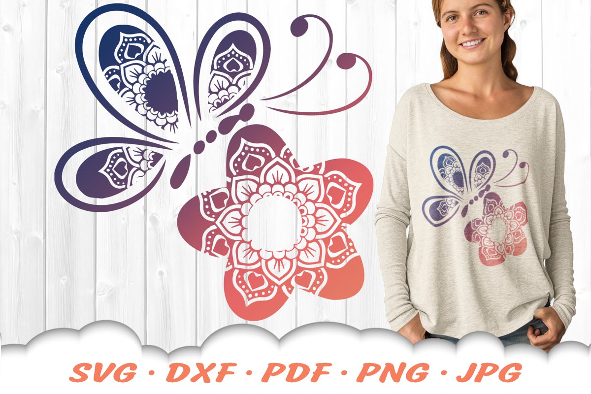 Floral Butterfly Mandala SVG DXF Cut Files Bundle example image 1