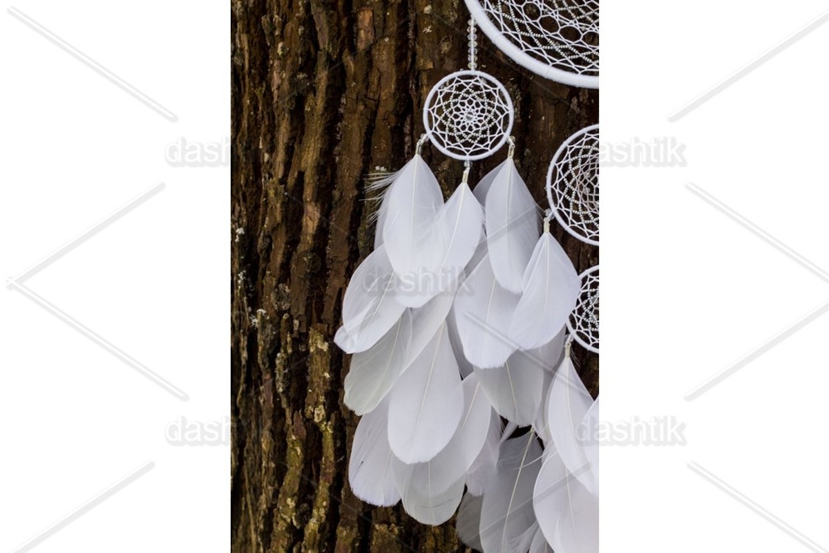 Dream catcher with feathers threads and beads rope hanging example image 1