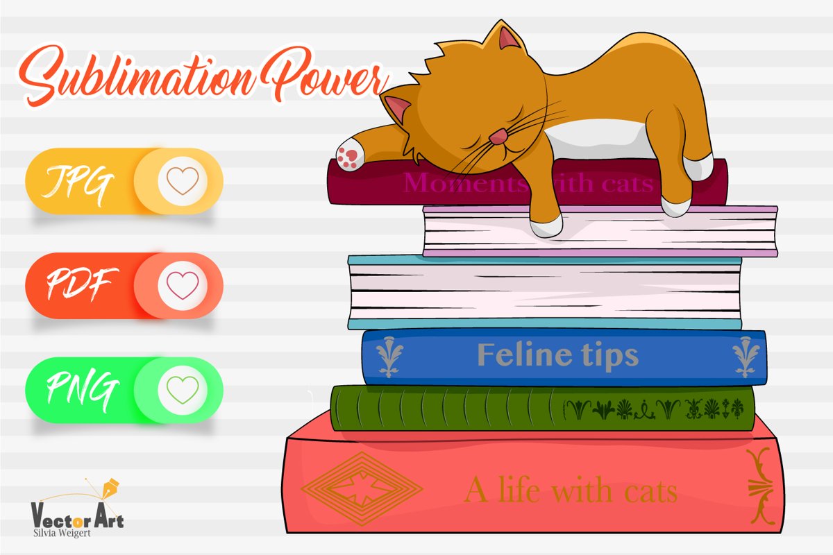Cat sleeping on books - Sublimation Files for Crafters example image 1