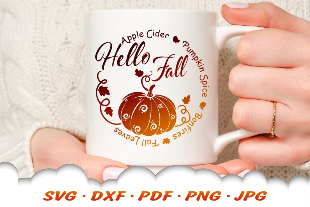 Hello Fall Pumpkin Round SVG DXF Cut Files example image 1