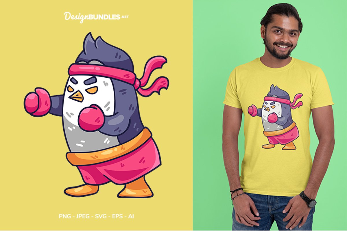 Fighter Penguin Vector Illustration For T-Shirt Design example image 1