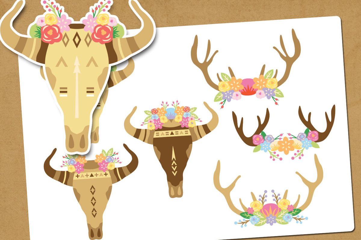 Boho skull illustration clip art example image 1
