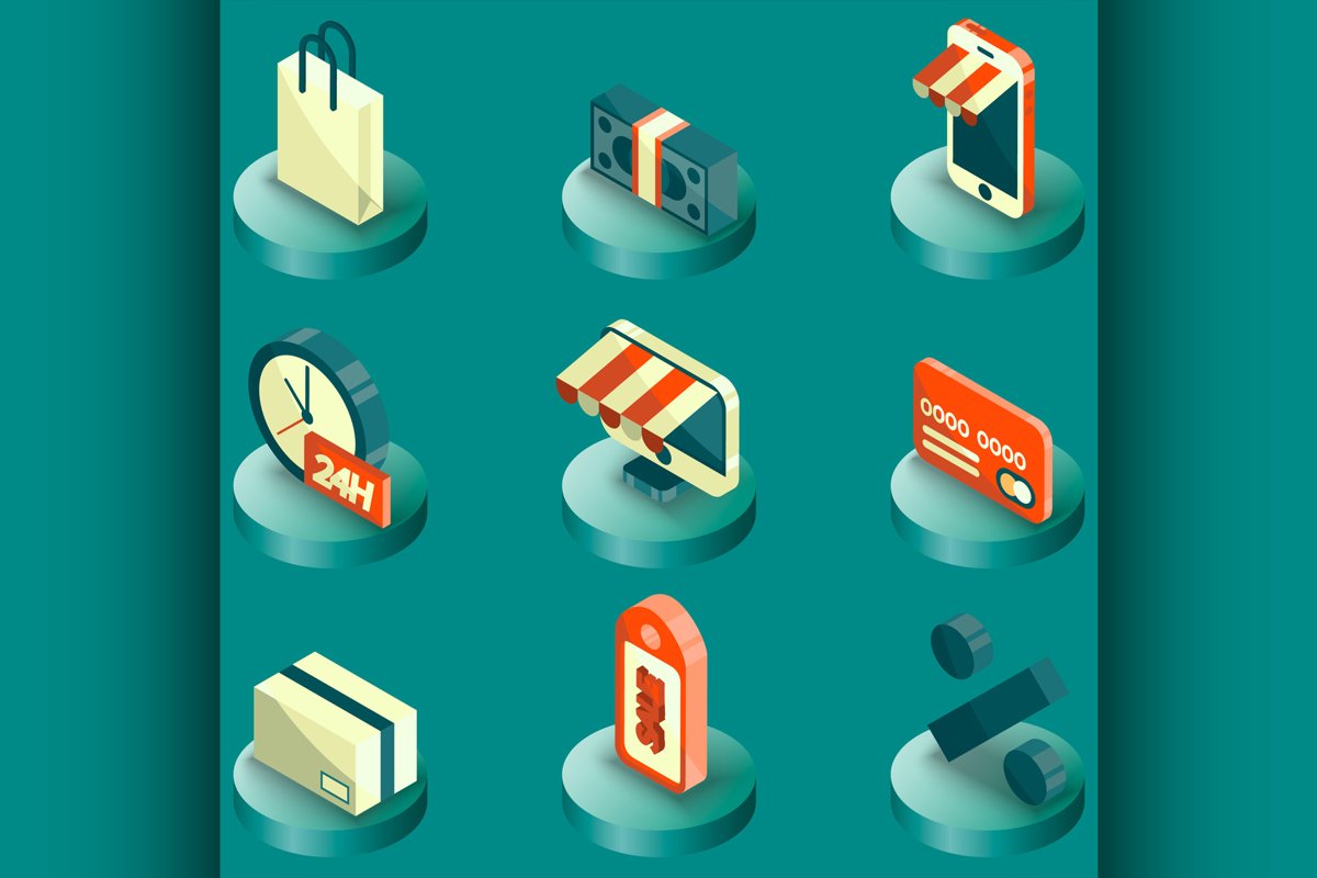 Shopping color isometric icons example image 1