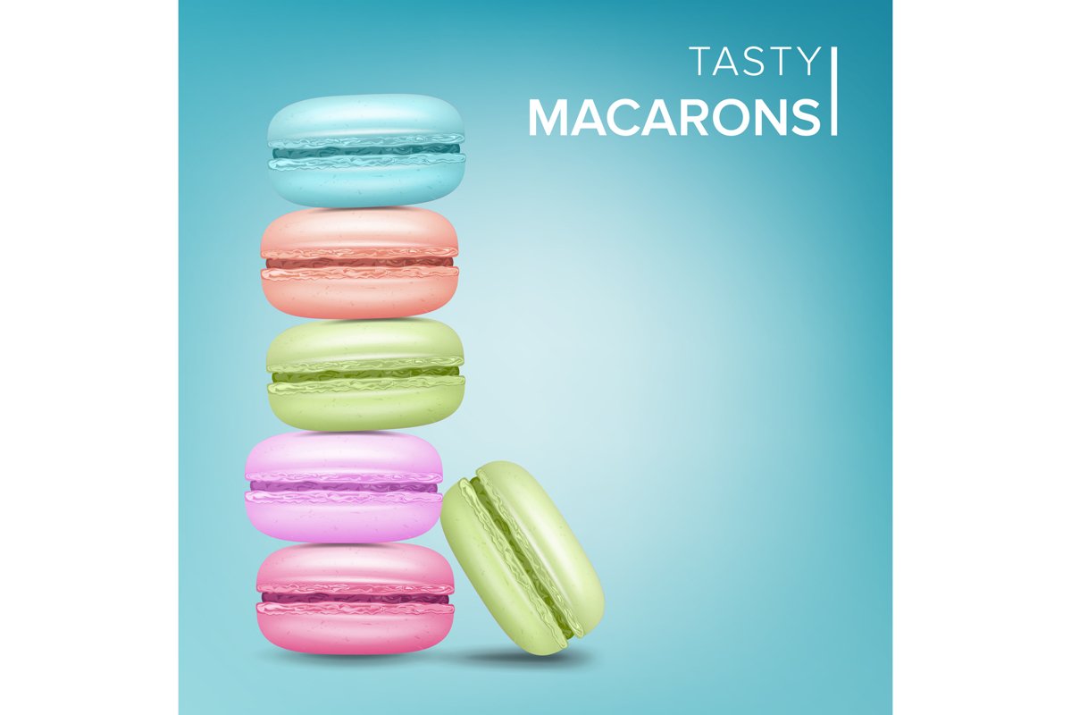 Colourful Macarons Vector. Tasty Sweet French Macaroons On example image 1