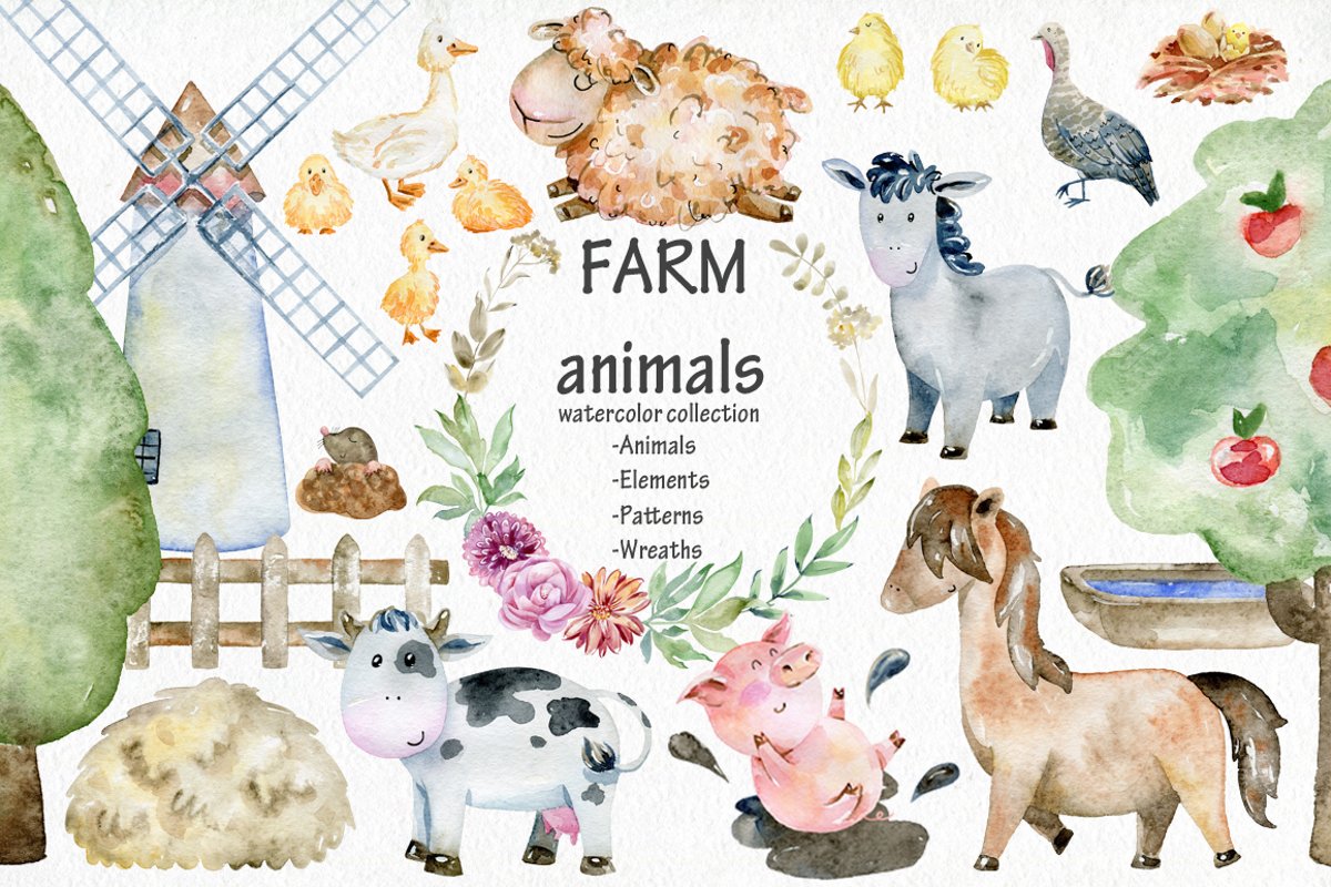 Farm. Watercolor collection. example image 1