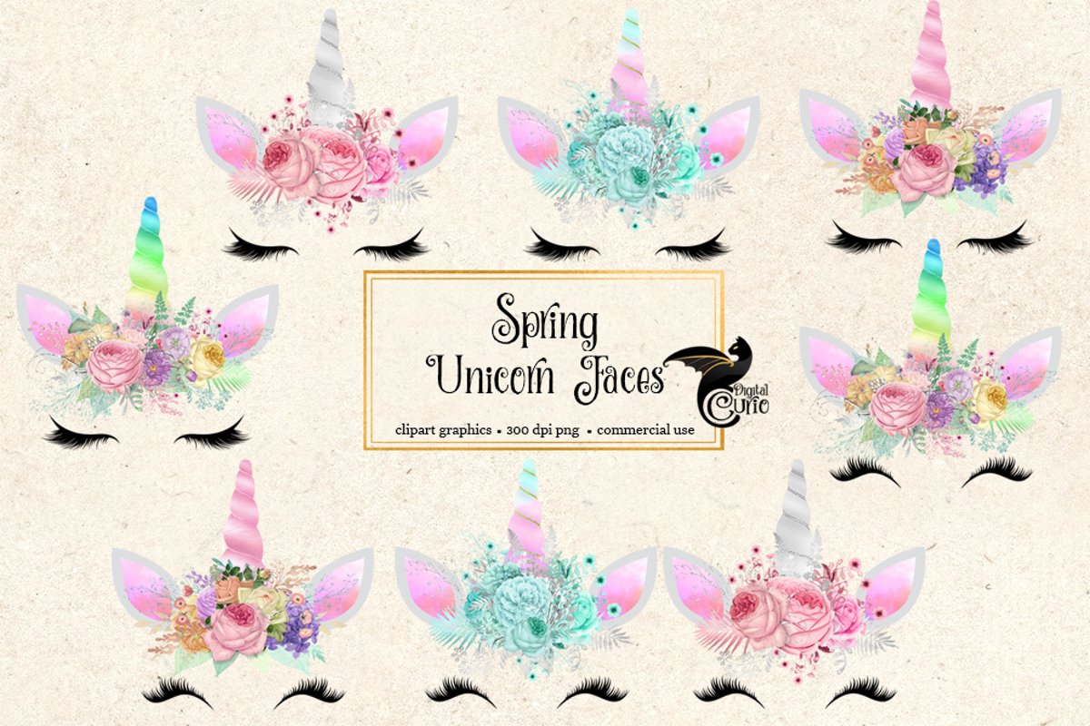Spring Unicorn Face Clipart example image 1
