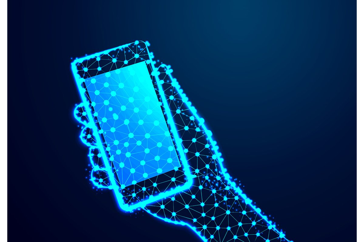 Touch screen mobile phone, in hand with clipping path. Conne example image 1