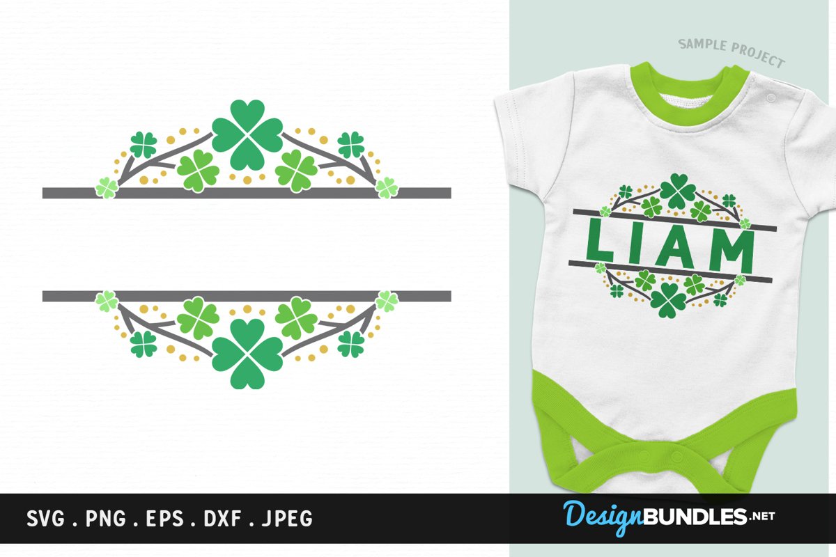 4 Leaf Clover Split Monogram - svg for St. Patrick's Day example image 1