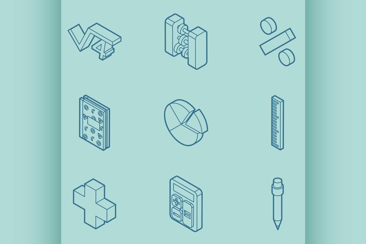 Algebra color outline isometric icons example image 1