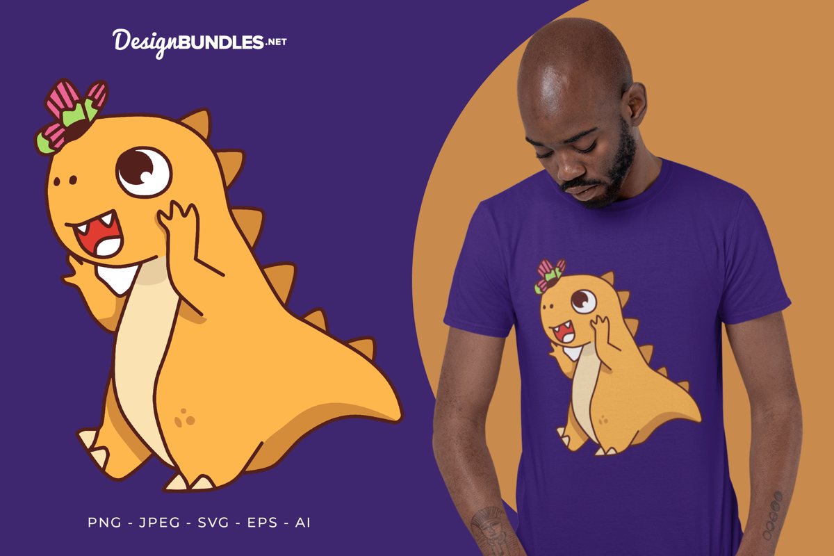 Dino and Butterfly Vector Illustration For T-Shirt Design example image 1