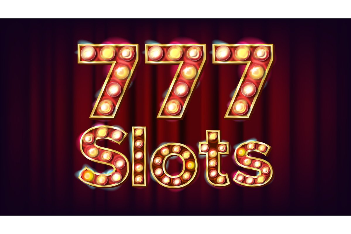 777 slots Banner Vector. Casino Vintage Style Illuminated example image 1