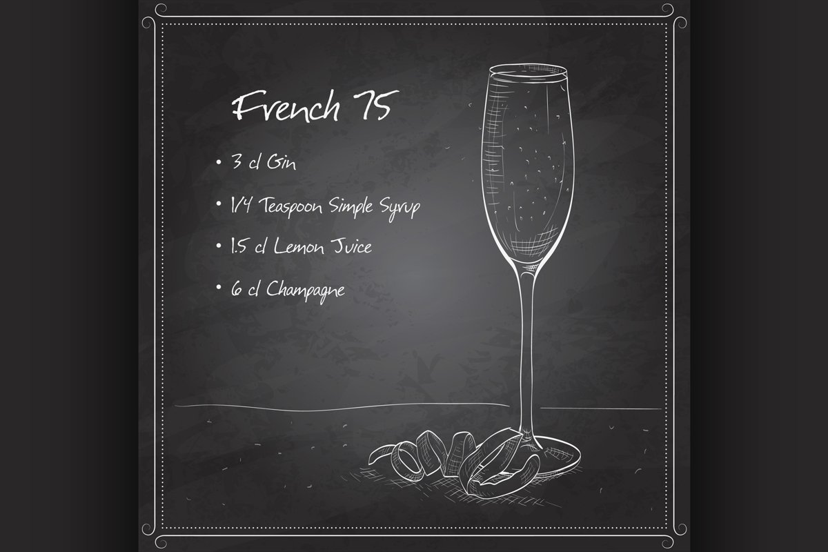 Cocktail French 75 on black board example image 1