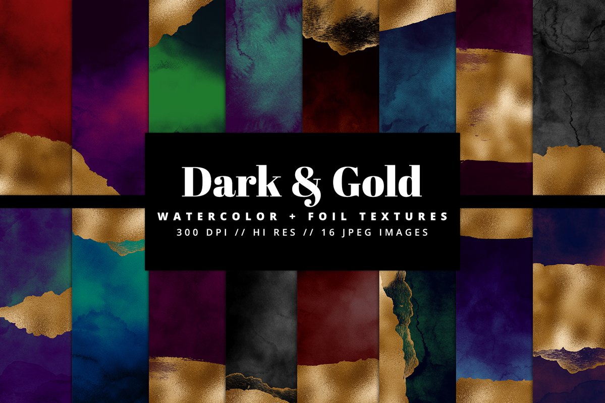 Dark & Gold Watercolor Texture Pack example image 1