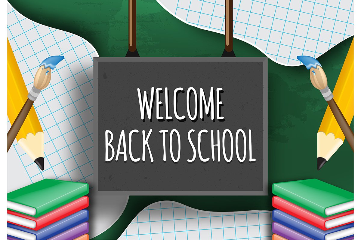 Hand writing welcome back to school on a blackboard example image 1