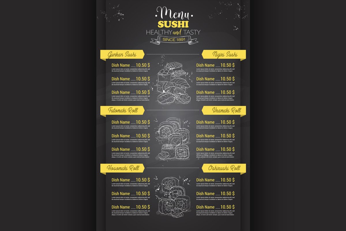 Restaurant vertical color sushi menu example image 1