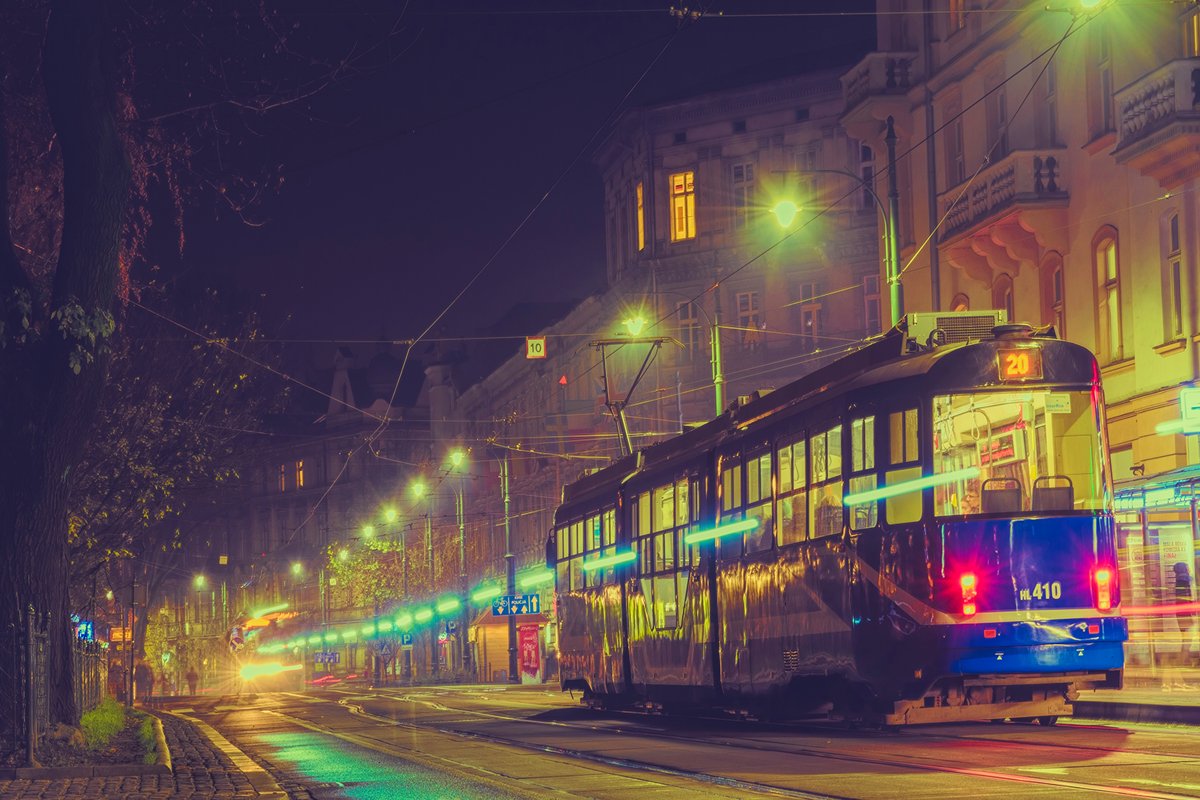 Night old city and passenger tram example image 1
