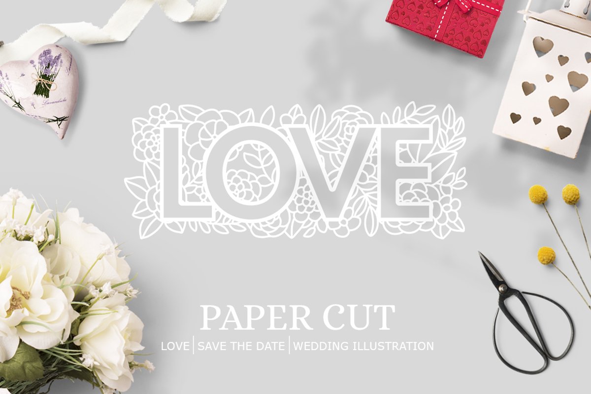 Paper cut / Love / Wedding Illustration / Save the Date example image 1