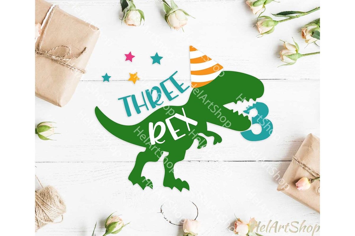 Three rex svg, Dinosaur Birthday svg, T-rex svg example image 1