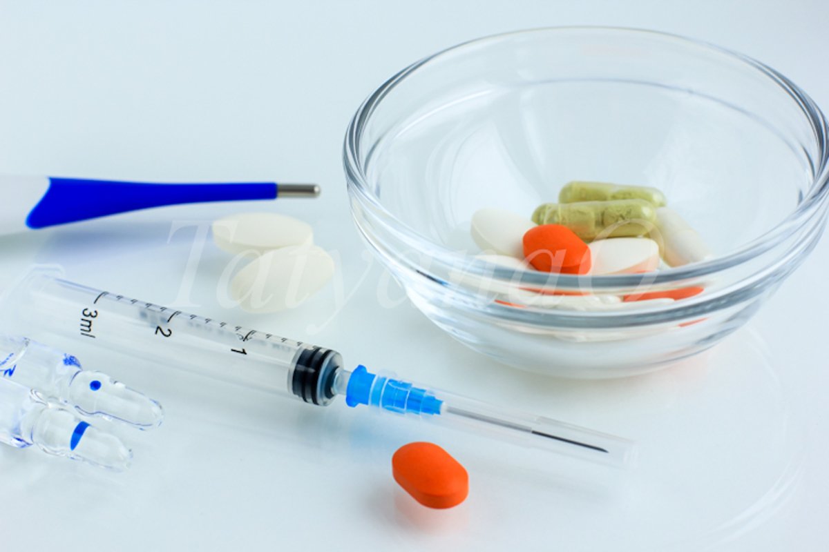Multicolored pills, tablets against the virus, flu, disease example image 1
