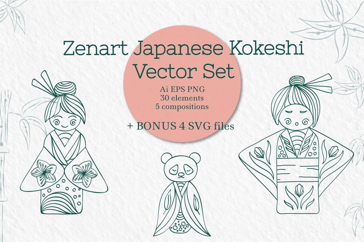 Zenart Japanese Kokeshi Vector Set example image 1