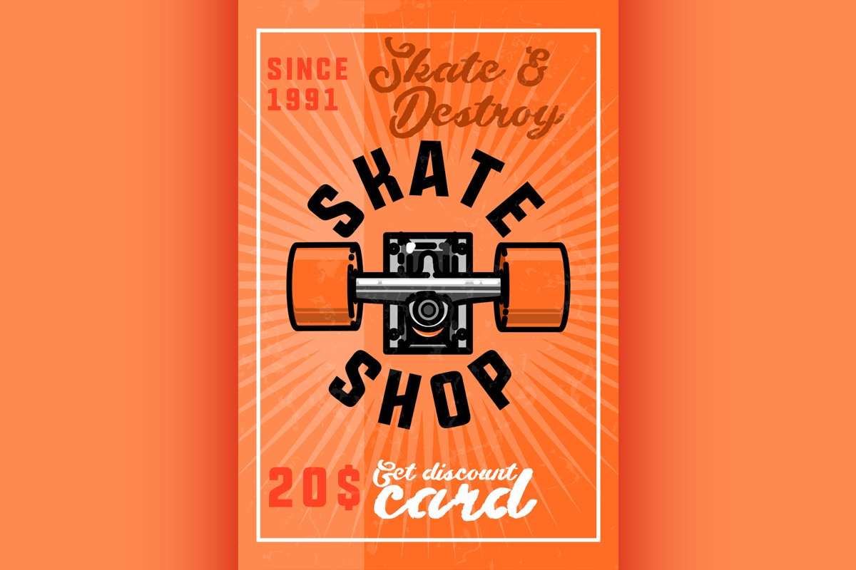 Color vintage skate shop banner example image 1