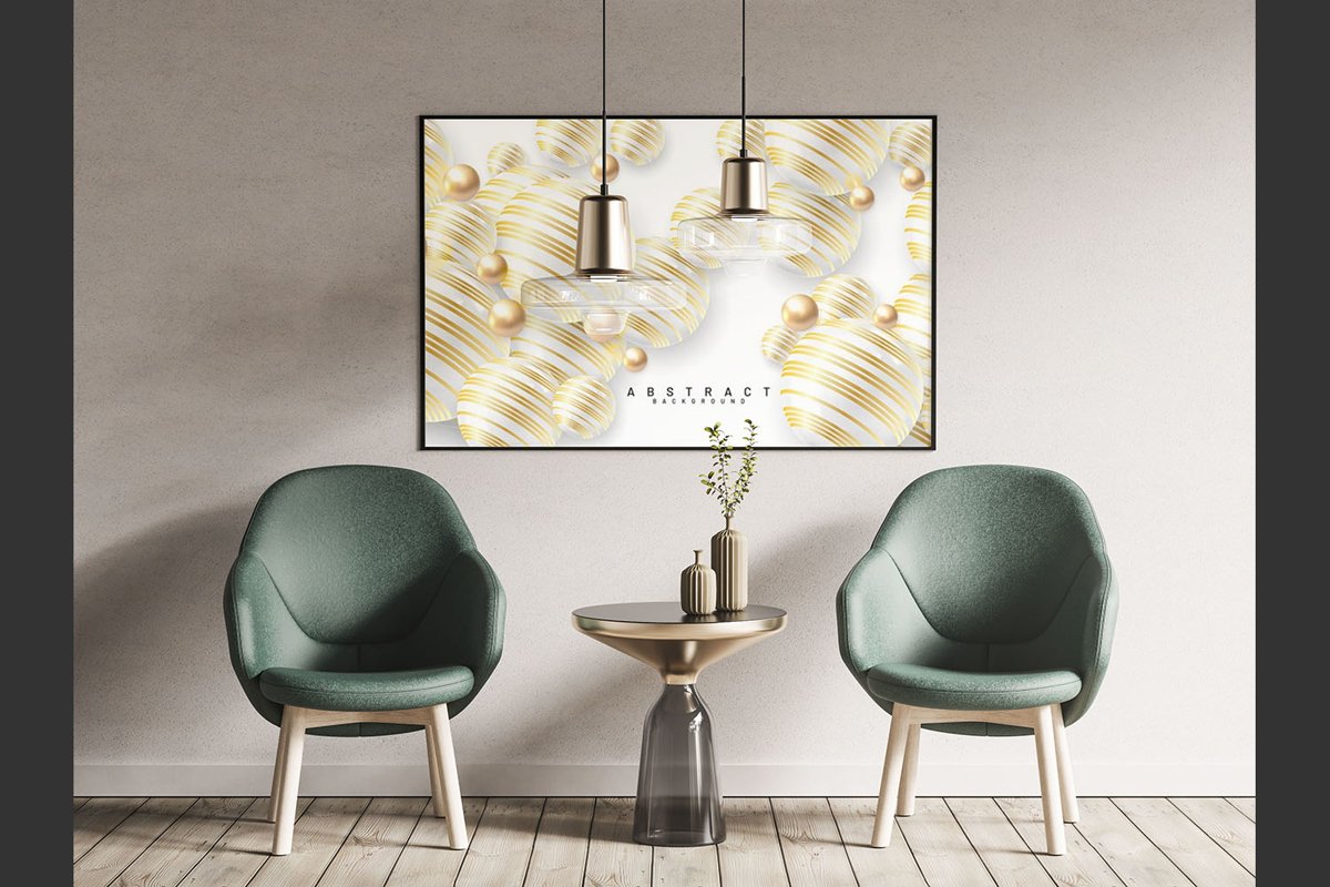 Abstract background with 3d fields. Gold and white bubbles. example image 1