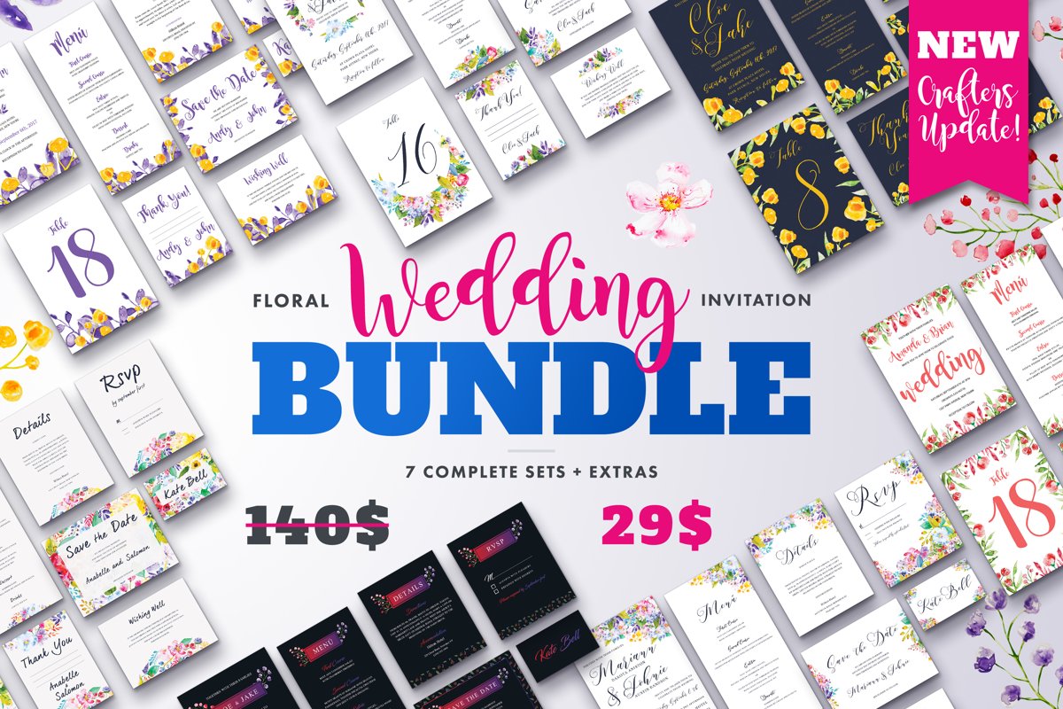 Floral Wedding Invitation PSD Bundle | Wedding Invitations example image 1
