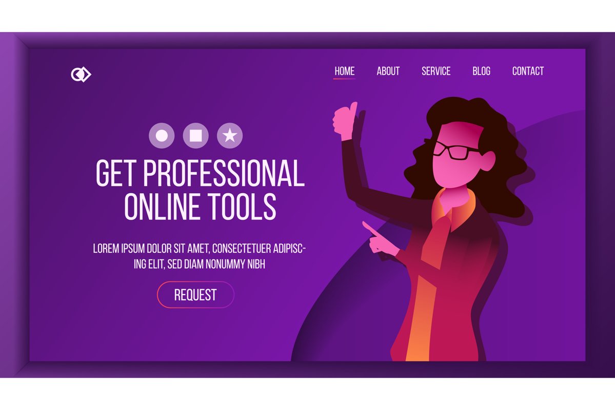 Design Tools Landing Page Vector. Woman. Main Website Page example image 1