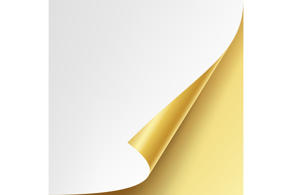 Curled Golden Metalic Corner Vector. White Paper with Shadow example image 1