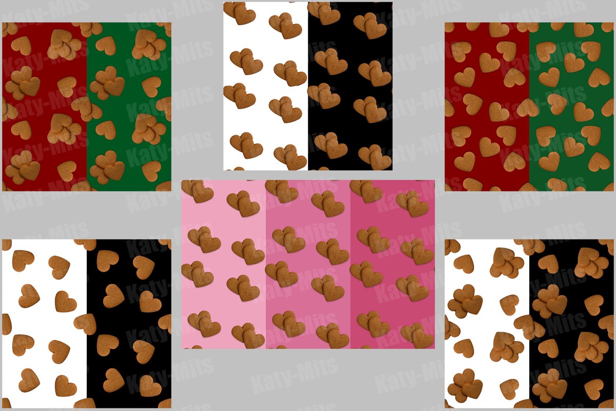6 seamless patterns of heart shaped cookies example image 1